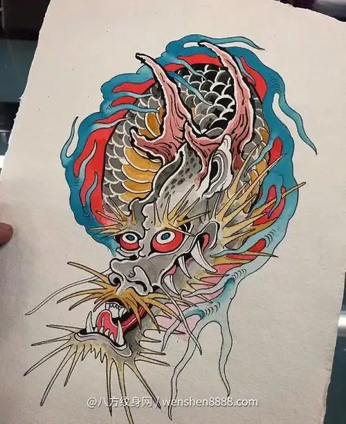 大臂日式老传统龙神纹身手稿