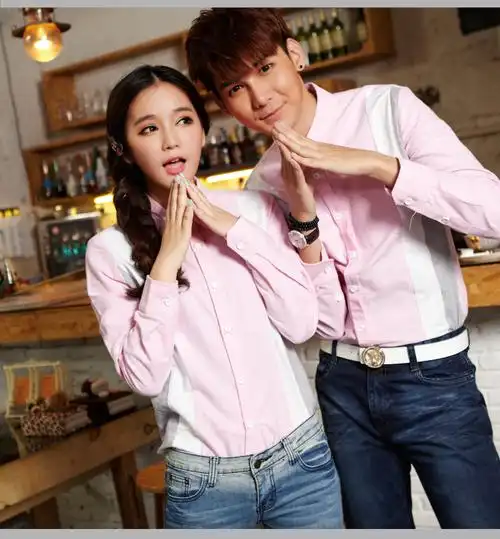 新款韩版时尚流行拼色撞色情侣装高档衬衫批发一件代发x13087ab