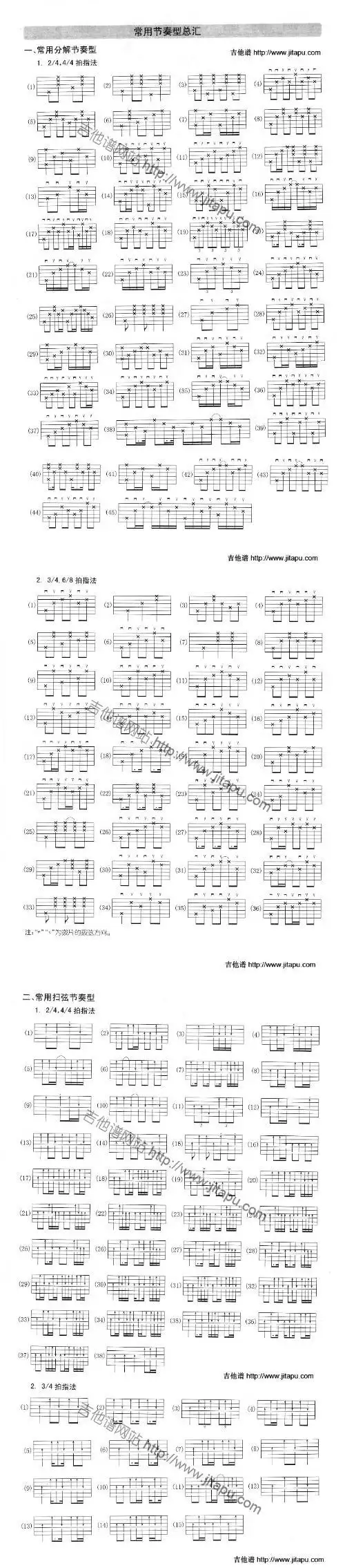麻烦各位吉他高手给一些扫弦节奏型