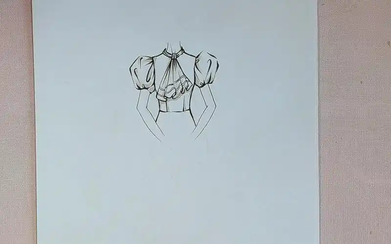 服装设计手绘学习:泡泡袖上衣款式图设计