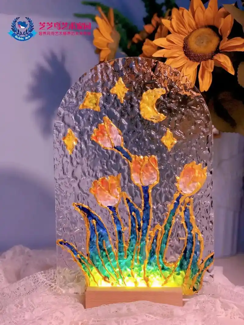 玻璃画台灯.可以放在家里的艺术品材料:亚克力玻璃,台灯底座 - 抖音