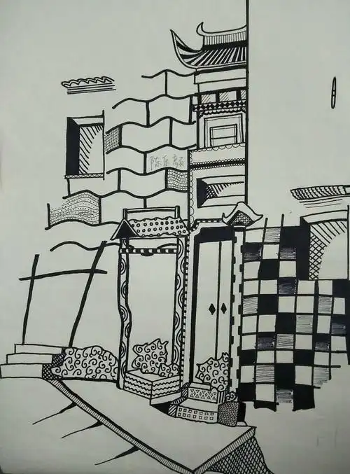 徽派建筑——黑白装饰画(合肥市行知学校八年级17班作品展)