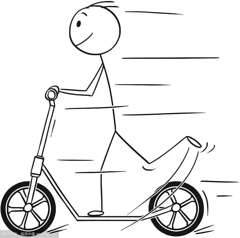 男人或男孩骑滑板车的卡通