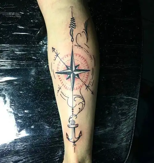 越先生小臂指南针船锚纹身图案