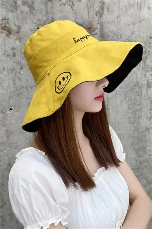 夏季渔夫帽女春秋防晒紫外线 遮阳帽子遮脸百搭大头围时尚大沿双面
