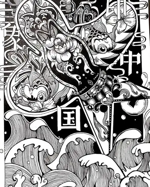 插画中国风主题黑白装饰画