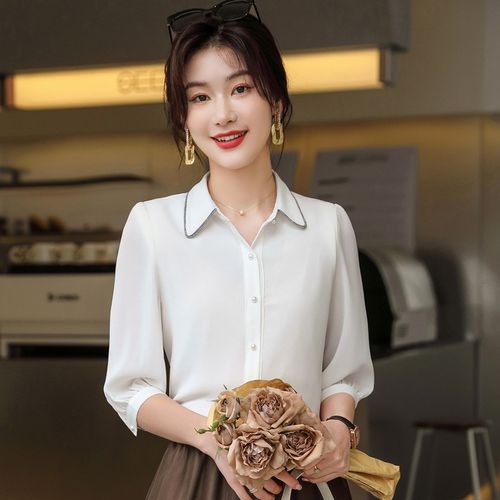 女先生女士衬衫 女七分袖春夏装2022新款韩版宽松衬衣设计感休闲时尚