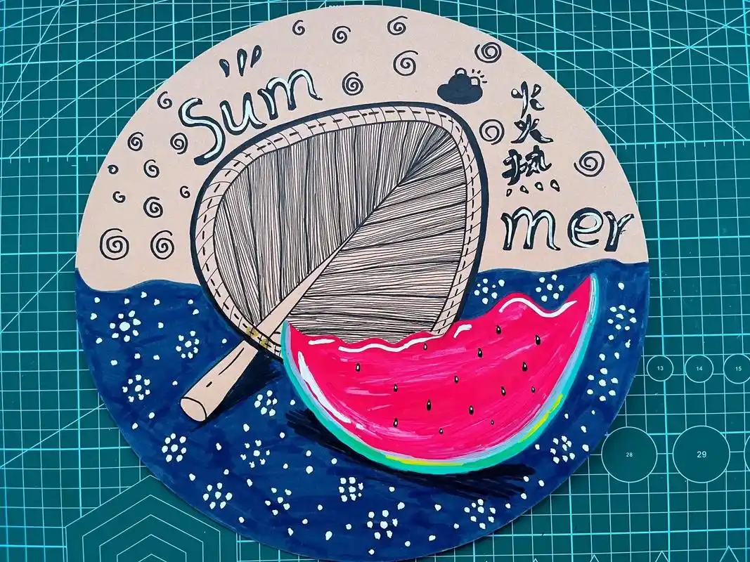 78创意美术夏至蒲扇西瓜