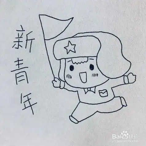 戴着雷锋帽的新青年卡通简笔画