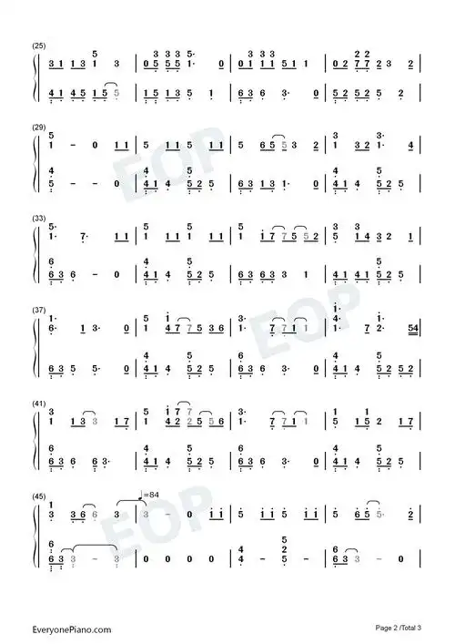 yes ok-青春有你第二季主题曲双手简谱预览2-钢琴谱文件(五线谱,双手