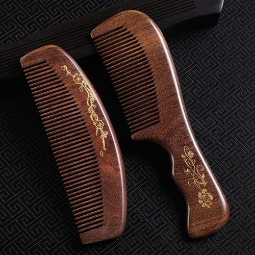 檀木梳子家用檀香木梳刻字木质脱发长发按摩黑檀木梳子