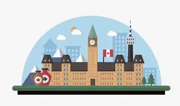 卡通,国会大厦,加拿大,城市旅游插画,手绘,多彩,创意