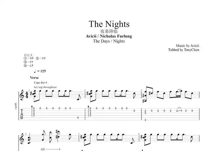 the nights吉他谱_avicii_c调指弹 - 吉他世界