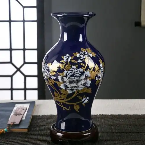 景德镇陶瓷器祭蓝花开富贵小花瓶葫芦造型现代家居工艺品插花摆a
