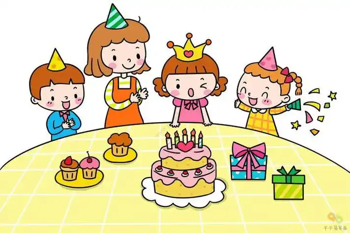 小朋友一起过生日简笔画 简笔画图片大全-普车都