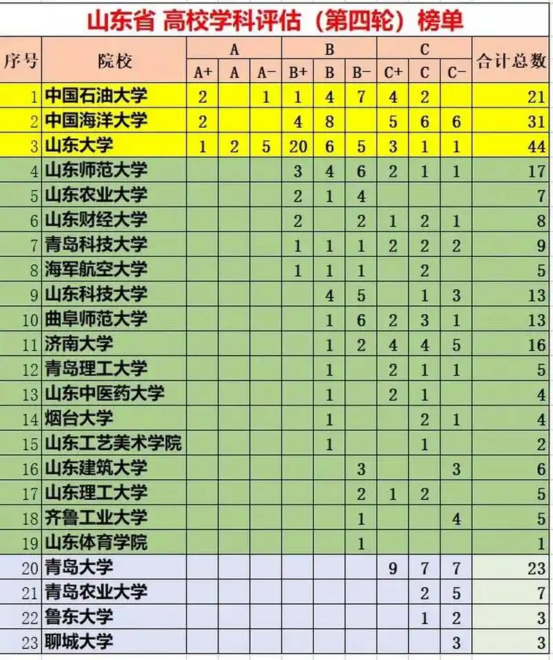 山东省高校学科评估情况,山大有点寒酸