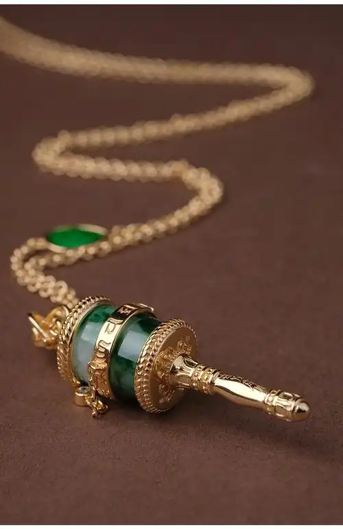 布达拉宫翡翠转经筒项链银链男女吊坠礼盒装送女友老婆生日礼物 翡翠