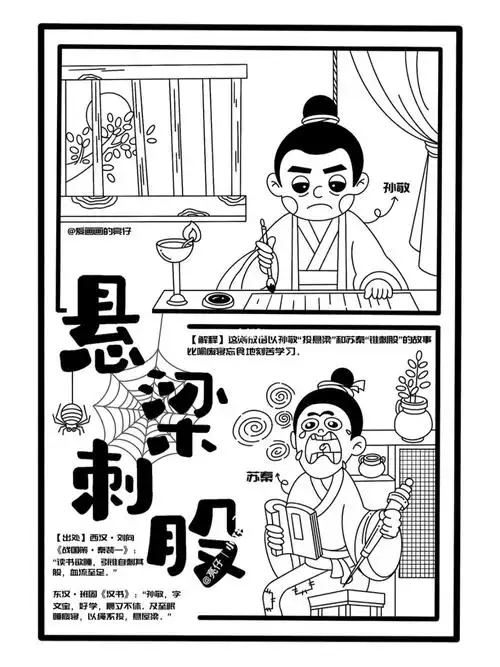 线稿  #板绘  #procreate绘画  #成语故事绘本  #悬梁刺股  #插画