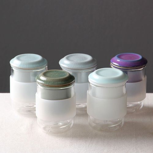 简约五大名窑过滤带盖办公室水杯茶杯随手泡防烫玻璃杯厂家直销