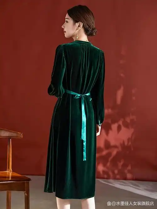 水墨佳人真丝丝绒连衣裙