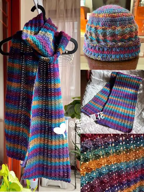 围巾是同款线材钩织的水草花围巾.围巾图解可参考图3#我的手工日常