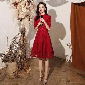 托米迪文thomytivin敬酒服酒红色新娘旗袍结婚衣服小礼服平时可穿订婚