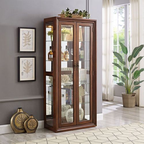 美式实木酒柜客厅玻璃柜展示柜新中式酒水柜餐边柜立式红酒柜简约