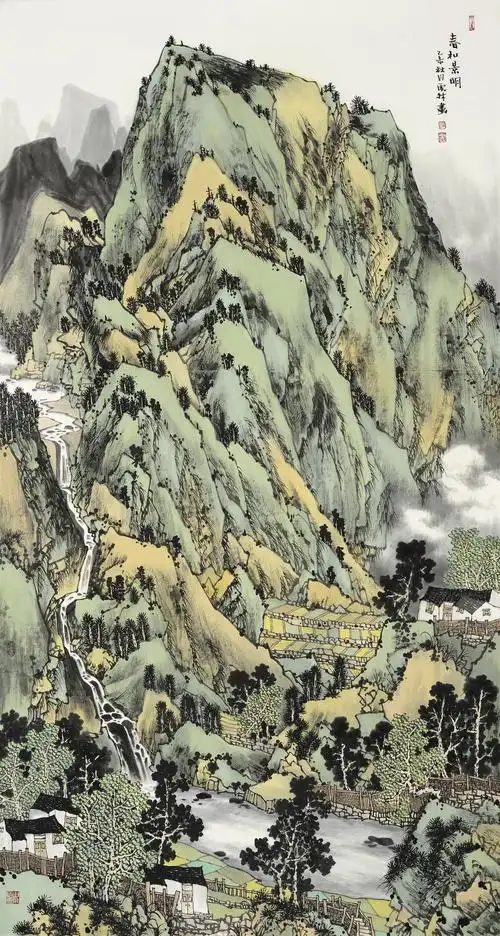 中国当代著名画家满威青绿山水精品赏析