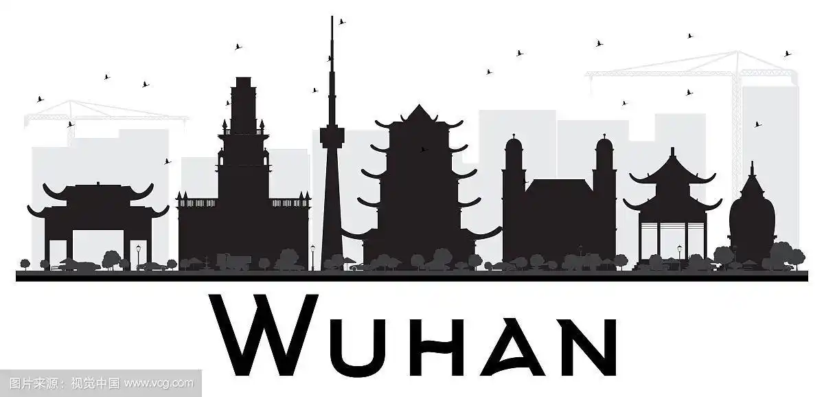 武汉城市天际线黑白剪影