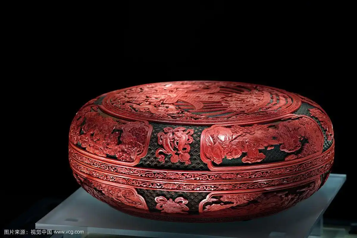文物漆器剔花剔红富春宝盒,清代清朝中期,浙江省博物馆藏.