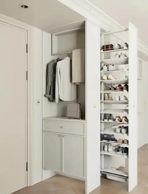 玄关抽拉鞋柜设计,让你的鞋子收纳不再难!