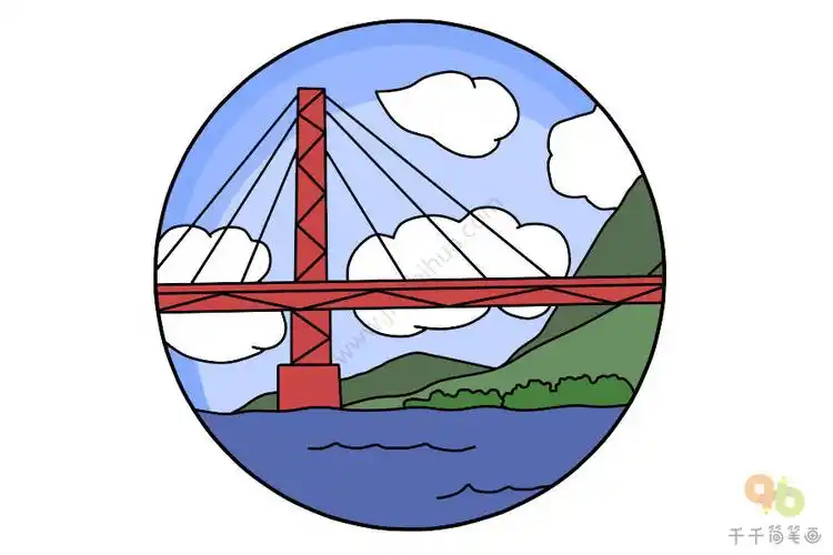 风景斜拉桥简笔画