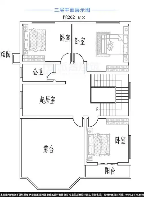 开间10米x进深15米农村建房子设计图,三层复式别墅,南北通透的好户型