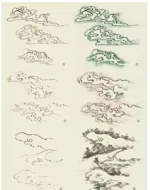 国画山水云的勾染画法