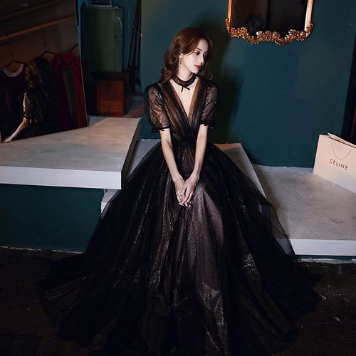 俪辰旗舰店的优惠券大全—黑色晚礼服宴会2021新款气质小众轻奢高端