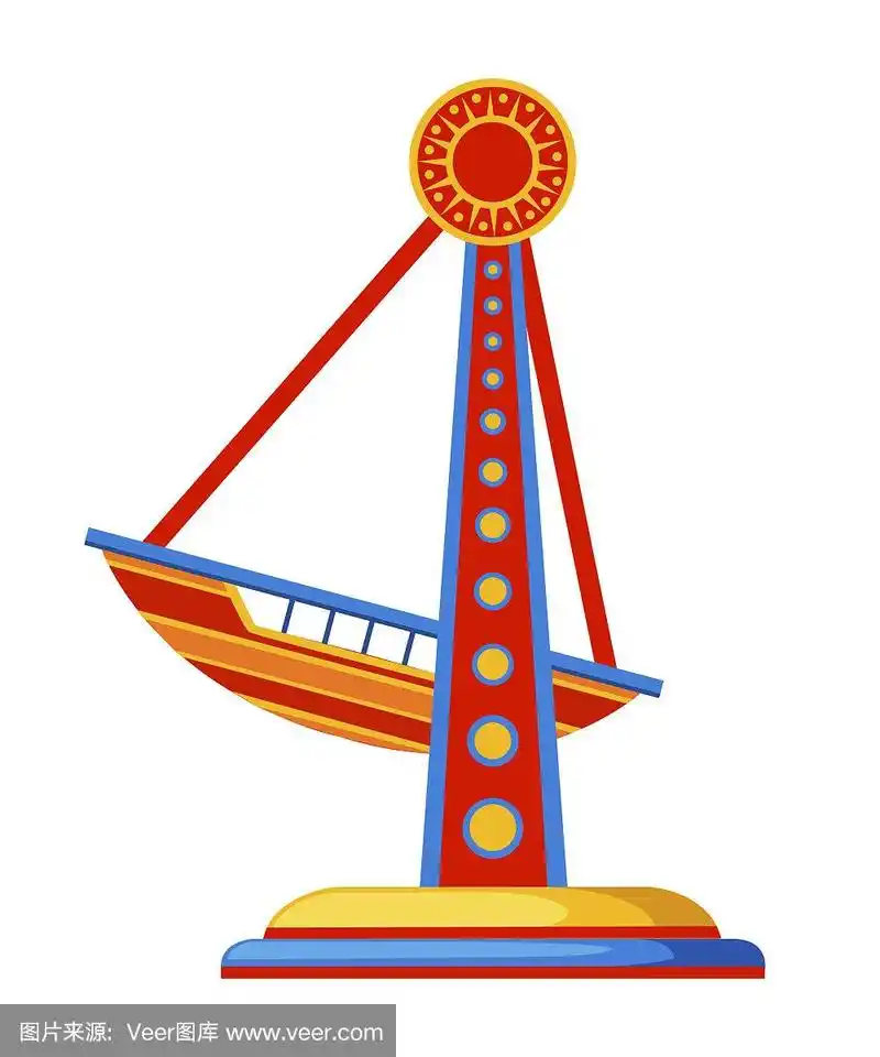 多彩的海盗船之旅.游乐园的概念.矢量插图孤立在白色背景.