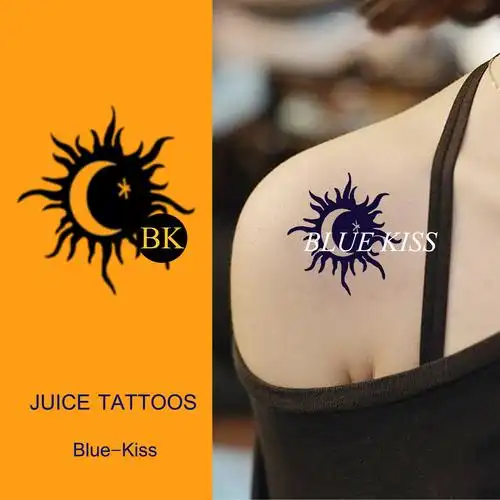 bluekiss蓝吻 日月图腾 半永久不反光草本纹身果汁贴持久防水男女