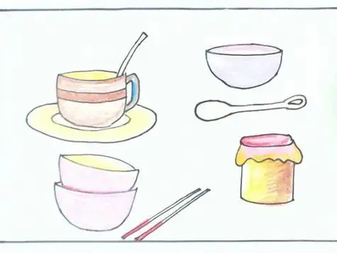 分发碗筷卡通简笔画