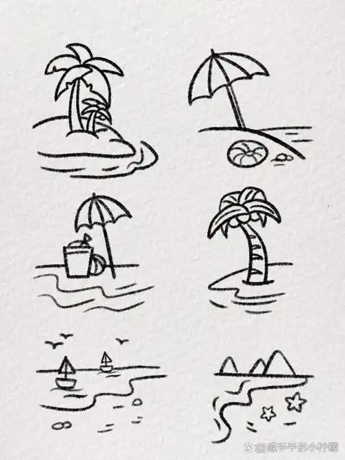 超简单的沙滩简笔画|夏日沙滩92