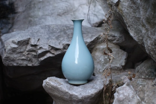 朱氏汝窑61朱文立大师制天青釉玉壶春瓶