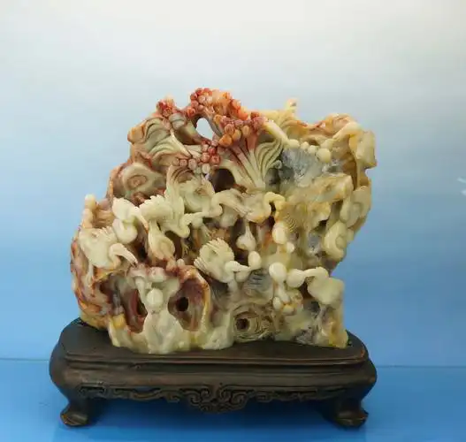天然石头雕刻品 福建寿山石工艺品摆件芙蓉石【8鹤呈祥】