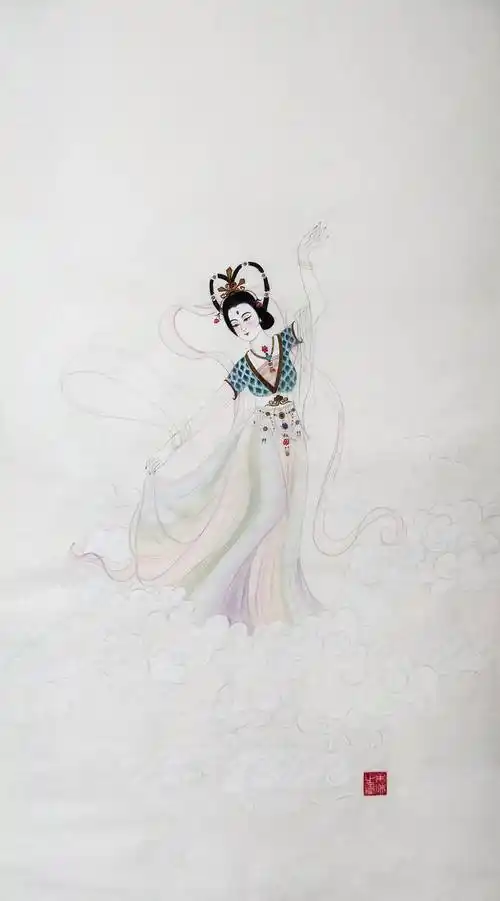 霓裳羽衣舞图(黄丽燕国画工笔画人物画)_cm_局部_仙子