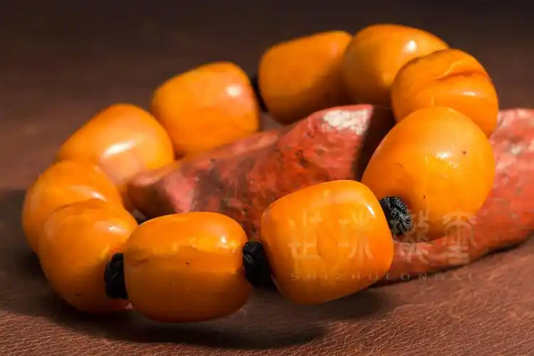 古董老蜜蜡桶珠手串 藏传纯天然老蜜蜡 花蜡红皮 男款手链 800/g