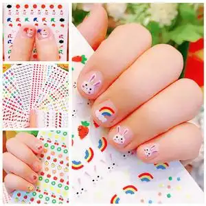网红儿童美甲宝宝卡通指甲贴女孩小朋友美甲贴可爱小兔子动物水.