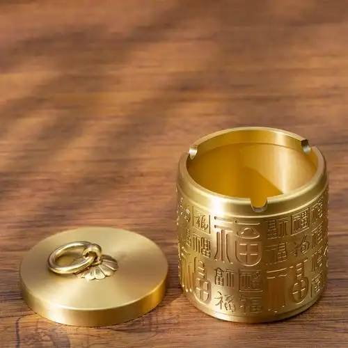 小铜记纯铜百福车载烟灰缸高档汽车烟灰盒黄铜汽车用品防掉烟神器