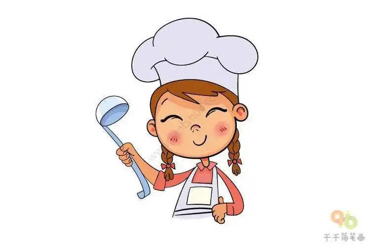 卡通女厨师简笔画