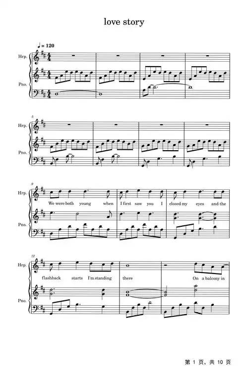 lovestory钢琴谱taylorswiftd调钢琴弹唱五线谱