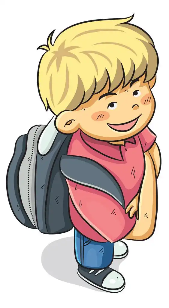 孩子去上学,卡通插图的男孩带到学校去一包