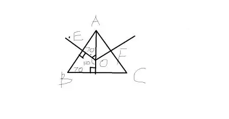 形的两腰的垂直平分线所成的钝角为本140,则这个等腰三角形的底角为