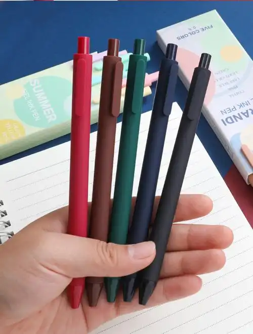 马卡龙莫兰迪色系按动中性笔限定笔复古色学生用0.5黑彩色走珠笔